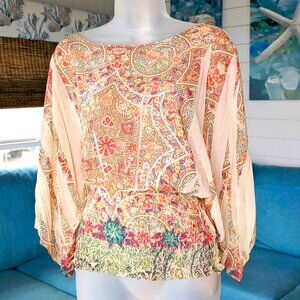 EUC Lightweight Top with Flowy Dolman Sleeves and Shirred Waist - Size Large